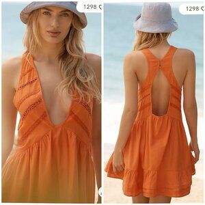 Anthropologie Orange V-Neck Back-Cutout Mini Dress Size XL